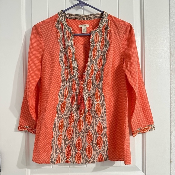 J. Crew Coral Printed Casual Top - Picture 1 of 5